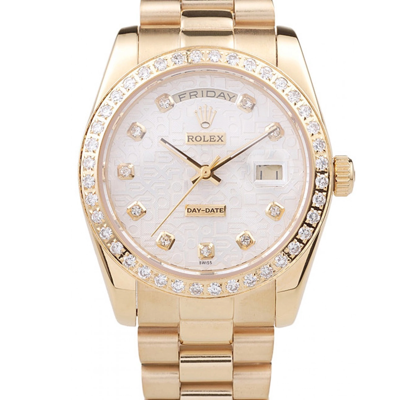 Aaa replica watch Dial 18k Steel Gold Yellow Stainless Rolex Plated White Day-Date 0728